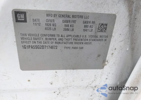 2013 Chevrolet Cruze Ls Auto from USA, damaged, VIN 1G1PA5SG2D7174872